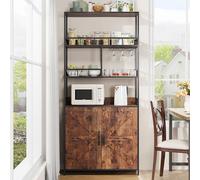GarveeHome Armadietto alto da bar da 179,8 cm, armadietto autoportante per liquori con supporto per calici, scaffale per panettieri a 5 livelli con armadietto, grande rack per panettiere con supporto