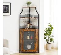 GarveeHome Armadietto angolare per vino con portabottiglie staccabile, armadietto angolare industriale a 5 ripiani con porta fienile e supporto per bicchieri, armadietto per buffet della fattoria e