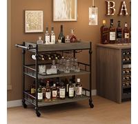 GarveeHome Carrello da bar, carrello da bar per la casa, carrello da portata a 3 livelli con ruote, bar e carrelli da portata, carrello in metallo con portabottiglie e vassoio rimovibile per cucina
