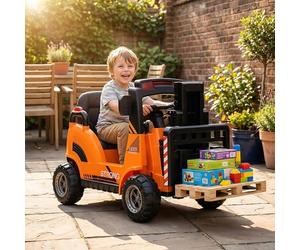GarveeHome Carrello Elevatore Elettrico Da 12V Per Bambini - Forche e Pallet Sollevabili, 2 Velocità, Musica, USB/MP3, Telecomando i Genitori, Veicolo Sicuro Dai 3 Anni in Su, Carrello Giocattolo