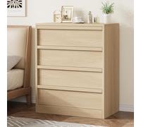 GarveeHome Comò a 4 cassetti per camera da letto, comodino in rovere naturale, 4 cassetti con grande contenitore, piccolo moderno comò organizer comodino per soggiorno, cameretta dei bambini, ingresso