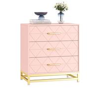 Garveehome Comò in legno per camera da letto, cassettiere e cassettiera con 3 cassetti, comodino in legno per riporre e organizzare (rosa)