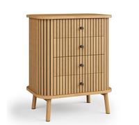 GarveeHome Comò Moderno In Stile Boho Con 4 Cassetti Scanalati - Profilo Curvo e Ampio Spazio Contenitivo Cassettiera Ideale Per Camera Da Letto, Soggiorno o Ingresso Finitura Rovere Naturale