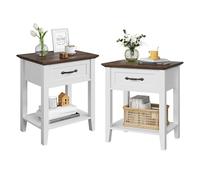 GarveeHome Comodini, tavolino con cassetto, tavolino per soggiorno, 2 ripiani, comodino per studio, camera da letto, dormitorio, 2 pezzi, bianco