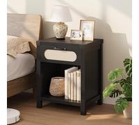 GarveeHome Comodino con cassetto e scomparto aperto, comò con fronte in rattan, tavolino in stile boho, per soggiorno e camera da letto, 48 x 40 x 60 cm