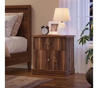 GarveeHome Fluted Bedside Table with 2 Drawers - Mid-Century Modern Bedside Table, Dark Walnut Brown Wood Storage Cabinet for Bedroom & Living Room - Dark Walnut Brown