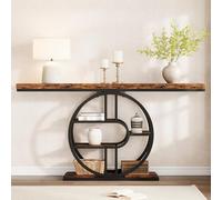 GarveeHome Industrial Narrow Console Table for Entryway, Curved/O-Shaped Metal Frame, 5-Tier Storage Shelves, Thick MDF Rustic Top, Sofa Table for Hallway/Living Room - Classic Color, 1.2 m