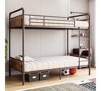 GarveeHome Letto a castello in metallo per bambini, resistente, letto a castello convertibile con guardrail e scale, senza rumore, senza bisogno di molle, marrone vintage