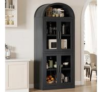 GarveeHome Libreria ad arco con ante libreria rustica profondità 40,2 cm scaffali 181,4 cm di altezza in legno espositore libreria arrotondata per soggiorno, cucina, ufficio (nero)