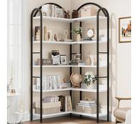 GarveeHome Libreria angolare industriale a forma di L, scaffale angolare ad arco a 5 ripiani, grande libreria con telaio in metallo, scaffale angolare Etagere per soggiorno camera da letto