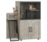 GarveeHome Mobile copri lettiera per gatti, 2 livelli, armadio nascosto con porta laterale, scala e piattaforma, riduce gli odori, stile moderno, per lettiera spessa 56 x 43 cm, colore: grigio