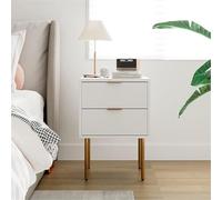 GarveeHome Modern Fluted Entryway Storage Cabinet - Narrow Console Table with 2 Drawers, Vertical Ridged Front, Gold Metal Legs, Compact Organizer for Hallway/Bedroom - White