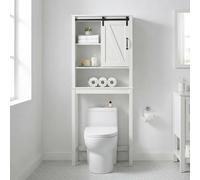 GarveeHome Over-the-Toilet Storage Cabinet with Sliding Barn Door - Adjustable Shelves, Moisture-Resistant MDF Tall Bathroom Shelf Unit for Small Spaces - White