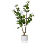 GarveeHome Pianta artificiale di camelia (75/85/90/110/120 cm), pianta artificiale di camelia con 16/20/24 fiori, pianta artificiale in vaso per casa, porta d'ingresso, interni ed esterni