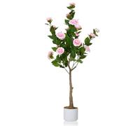 GarveeHome Pianta artificiale di camelia (75/85/90/110/120 cm), pianta artificiale di camelia con 16/20/24 fiori, pianta artificiale in vaso per casa, porta d'ingresso, interni ed esterni