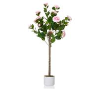GarveeHome Pianta artificiale di camelia (75/85/90/110/120 cm), pianta artificiale di camelia con 16/20/24 fiori, pianta artificiale in vaso per casa, porta d'ingresso, interni ed esterni