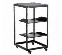 GarveeHome Rack Server Open Frame in Acciaio al Carbonio - Altezza Regolabile 56-102cm - 20U - 2 Ripiani, 4 Ruote bloccabili - Montaggio a Parete o Pavimento - Ideale per IT, AV, Rete - con Vassoio a