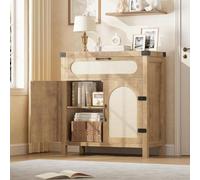 GarveeHome Rattan Sideboard Cabinet with Drawer & Adjustable Shelves - Boho Farmhouse Buffet for Living Room, Dining Room, Entryway - Wood Color