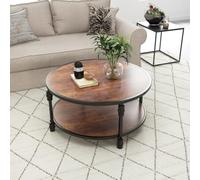 GarveeHome Rustic Round Coffee Table with Open Storage Shelf - 2-Tier Wood Center Table for Living Room, Roman Column Metal Frame, Easy Assembly - Small 30.5 inch classic color