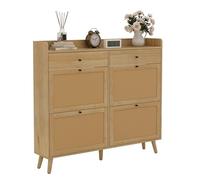 GarveeHome Scarpiera con 4 cassetti ribaltabili in rattan e 2 cassetti, scarpiera autoportante nascosta, scarpiera in legno con gambe per ingresso, corridoio, soggiorno