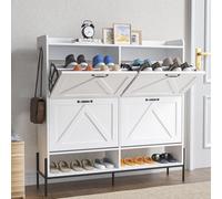 GarveeHome Scarpiera con 4 cassetti ribaltabili, organizer autoportante per ingresso, separazione asciutta e bagnata, con gambe in metallo, bianco