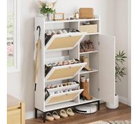 GarveeHome Scarpiera in rattan con 3 cassetti ribaltabili e scarpiera a 4 ripiani, autoportante, con ripiani regolabili per ingresso, armadio, corridoio (bianco)