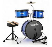 GarveeHome Set batteria per bambini 3 pezzi - Completo con grancassa, tom, piatti, sgabello, bacchette, pedale - Perfetto per principianti jazz/rock - Strumento a percussione musicale didattico -