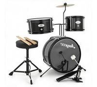 GarveeHome Set batteria per bambini 3 pezzi - Kit musicale completo con grancassa, tom, piatti, sgabello, bacchette, pedale - Perfetto per principianti ragazzi e ragazze - Strumento a percussione