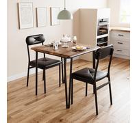 GarveeHome Set da pranzo 3 pezzi con 1 tavolo e 2 sedie, tavolo da pranzo con angoli arrotondati per 2 persone, sedie salvaspazio in pelle PU, per sala da pranzo e soggiorno, 74 x 74 x 76 cm