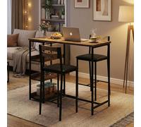 GarveeHome Set da pranzo da 3 pezzi con 2 sedie e 1 tavolo, tavolo da pranzo salvaspazio con 3 ripiani aperti, sedia da pranzo alta con cuscino in pelle PU, per sala da pranzo e soggiorno