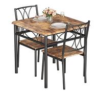 GarveeHome Set Da Pranzo Salvaspazio a 3 Pezzi Per 2 Persone: Tavolo Quadrato in Metallo e Legno Con Sedie Imbottite, Mobili Compatti Stile Rustico Sala Pranzo, Ideali Piccoli Spazi Appartamenti