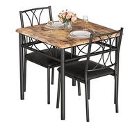 GarveeHome Set Da Pranzo Salvaspazio a 3 Pezzi Per 2 Persone: Tavolo Quadrato in Metallo e Legno Con Sedie Imbottite, Mobili Compatti Stile Rustico Sala Pranzo, Ideali Piccoli Spazi Appartamenti