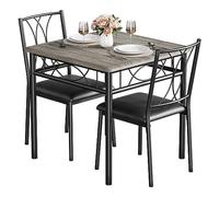 GarveeHome Set Da Pranzo Salvaspazio a 3 Pezzi Per 2 Persone: Tavolo Quadrato in Metallo e Legno Con Sedie Imbottite, Mobili Compatti Stile Rustico Sala Pranzo, Ideali Piccoli Spazi Appartamenti