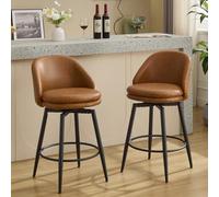 GarveeHome Set di 2 sgabelli da bar girevoli da 66 cm, con schienale e gambe in metallo, per banconi da cucina, moderni sgabelli imbottiti sedie a isola, in pelle PU marrone