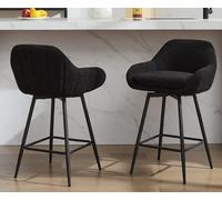 GarveeHome Set di 2 sgabelli da bar girevoli moderni, altezza 66 cm, sgabelli da bar per cucina a isola, sgabelli imbottiti in tessuto Sherpa, sedie con schienale e gambe in metallo, nero