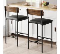 GarveeHome Set di 2 sgabelli da bar imbottiti con schienale e poggiapiedi, sgabelli da cucina per isola, bancone, facile da montare, marrone rustico