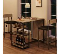 GarveeHome Set di tavolo da pranzo per 2 persone, tavolo da cucina con 2 sgabelli da bar imbottiti, tavolo da pranzo e sedie con ripiani portaoggetti, per piccoli spazi, appartamenti, studio, grigio