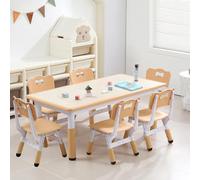GarveeHome Set di tavolo e 6 sedie per bambini, altezza regolabile, scrivania multifunzionale, sedie dal design ergonomico, max 136 kg, per bambini dai 2 ai 10 anni, aula, asili nido, casa