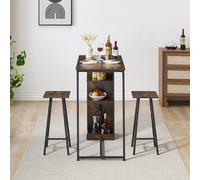 GarveeHome Space-Saving 3-Piece Bar Table and Stools Set - Dining Table for Kitchen with 3 Storage Shelves - Modern Industrial Design for Small Apartments - Marble Top with White Tube (Cushion)