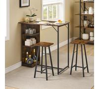 GarveeHome Space-Saving 3-Piece Dining Table and Chairs Set for 2 - Counter Height Bar Table with Storage Shelf - Compact Breakfast Nook Furniture for Small Apartments - Rustic Brown, Vintage Color