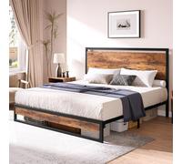 GarveeHome Struttura del letto con testiera e pediera, supporto a doghe resistente, con contenitore sotto il letto, antiscivolo, facile da montare, marrone rustico (30 cm, king size)