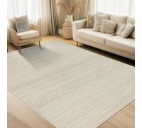 GarveeHome Tappeto lavabile, 12,7 x 17,8 cm, moderno, a righe, effetto invecchiato, antiscivolo, antimacchia, per cameretta dei bambini, tappeto astratto, per camera da letto, beige