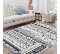GarveeHome Tappeto lavabile per soggiorno, motivo geometrico tribale invecchiato, vintage, per camera da letto, patchwork, ufficio, morbido, a pelo basso, antiscivolo, 15 x 22 cm, grigio