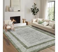 GarveeHome Tappeto moderno con bordatura geometrica invecchiata, morbido, antiscivolo, a pelo corto, non perde pelo, 20 x 25 cm, per interni, verde, per camera da letto e soggiorno
