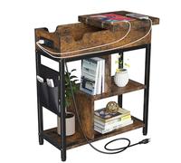 GarveeHome - Tavolino con stazione di ricarica, tavolino ribaltabile con porte e prese USB, comodino con ripiano portaoggetti, comodino stretto per soggiorno,