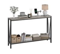 GarveeHome Tavolino d'Ingresso Stretto a Doppio Ripiano Grigio Retrò - Sottile in Stile Industriale Con Ripiani Portaoggetti Laterale Moderno Per Corridoio Adatto Soggiorno, e Ufficio