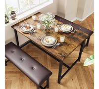 GarveeHome Tavolo da pranzo con 2 panche, set da 3 pezzi da cucina, mobili salvaspazio per sala da pranzo, struttura in metallo, per cucina, casa, ristorante, bistrot, patio, giardino, 70 x 113 x 75