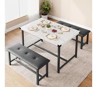 GarveeHome Tavolo da pranzo con 2 panche, set da 3 pezzi da cucina, mobili salvaspazio per sala da pranzo, struttura in metallo, per cucina, casa, ristorante, bistrot, patio, giardino, 70 x 113 x 75