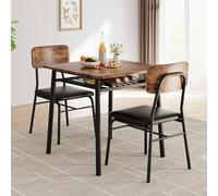 GarveeHome Tavolo da pranzo per 2 con ripiano portaoggetti, piccolo tavolo da cucina per 2 con struttura in metallo, tavolo quadrato con sedie imbottite, set di 2 pezzi, set da 3 pezzi per sala da