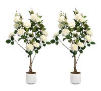 GarveeLife 2 pezzi albero di rosa artificiale, rosa/bianco, decorazione per interni ed esterni, 75/80/90/105/120/150 cm, albero artificiale con tronco di legno naturale e fiori realistici